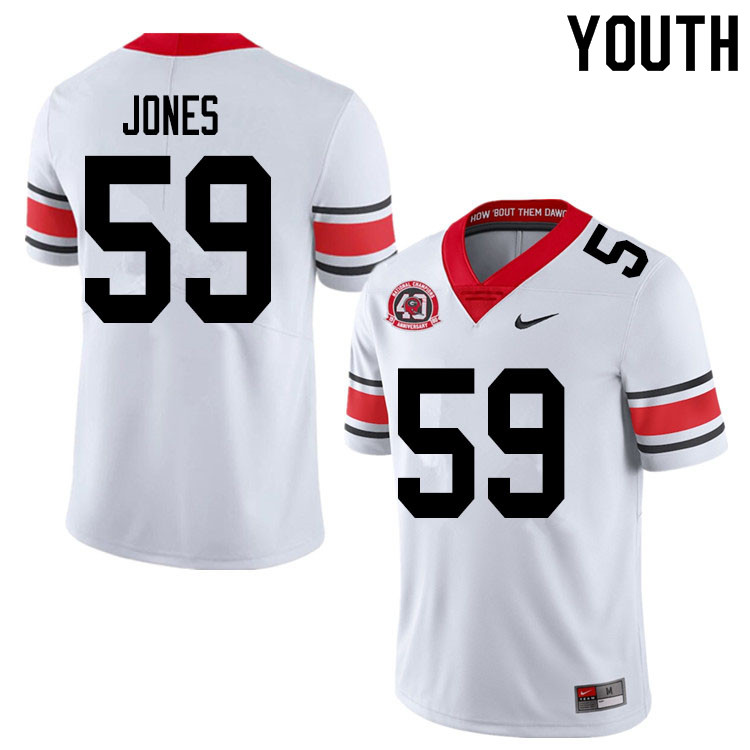 Georgia Bulldogs Youth Broderick Jones #59 White 2020 1980 National Champions 40th Anniversary Stitched College UGA Football Jersey 23HC013MZ